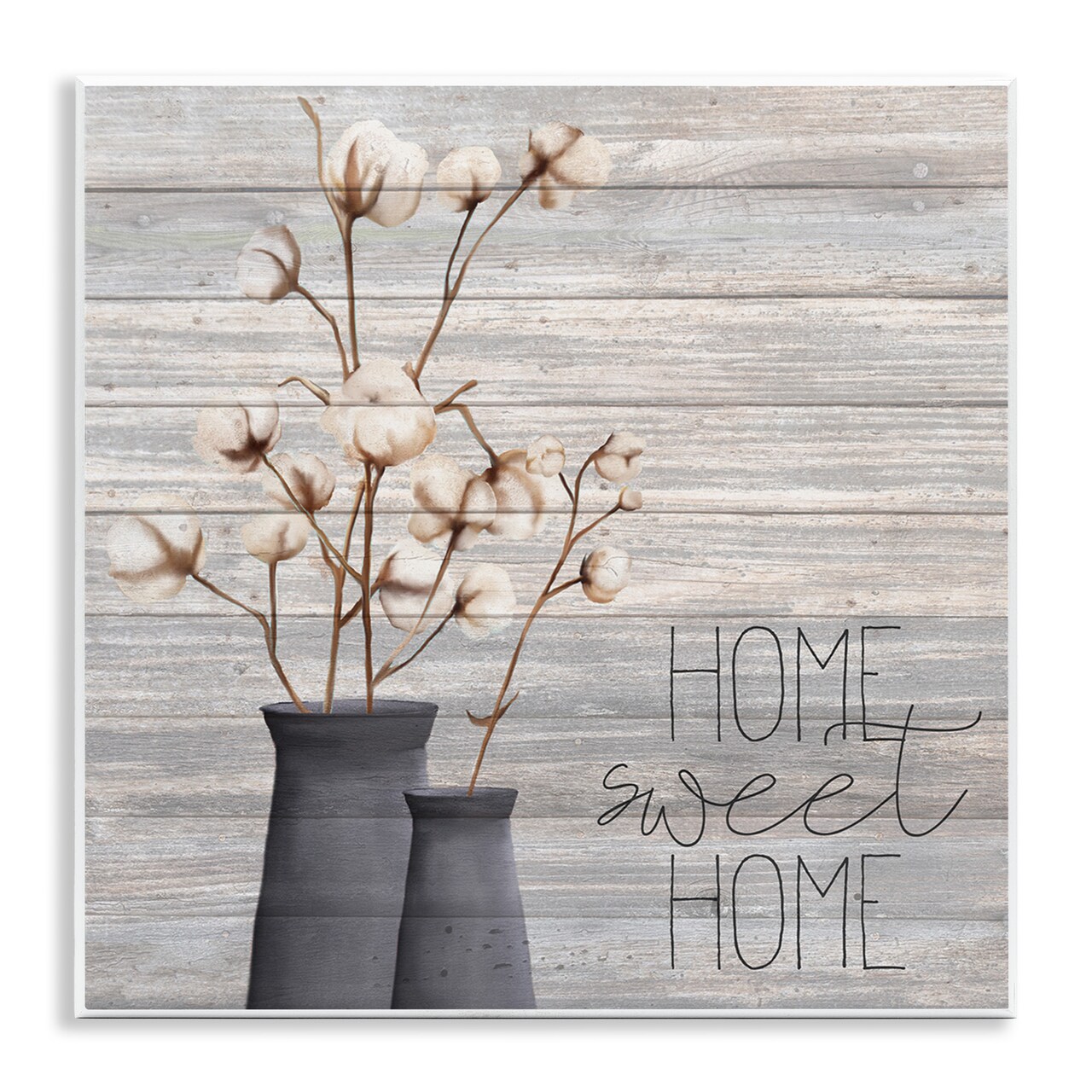 Stupell Industries Grey Home Sweet Cotton Flowers Wall Plaque Art